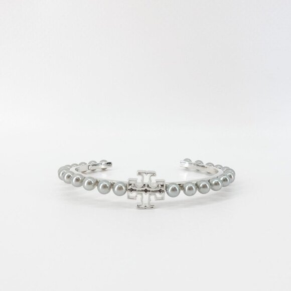 Tory Burch Jewelry - Tory Burch Logo Pearl Cuff Bangle Silver OS